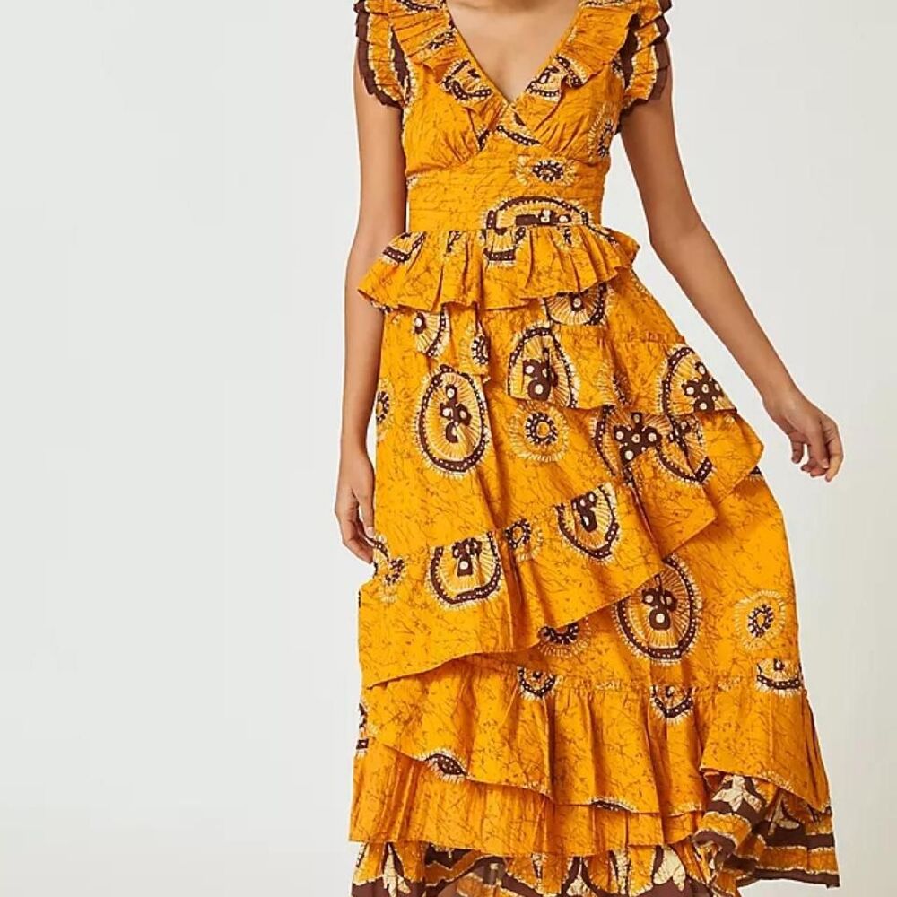Anthropologie Love the Label Adrienne Gold Yellow Ruffled Boho Maxi Dress Medium - Picture 1 of 8
